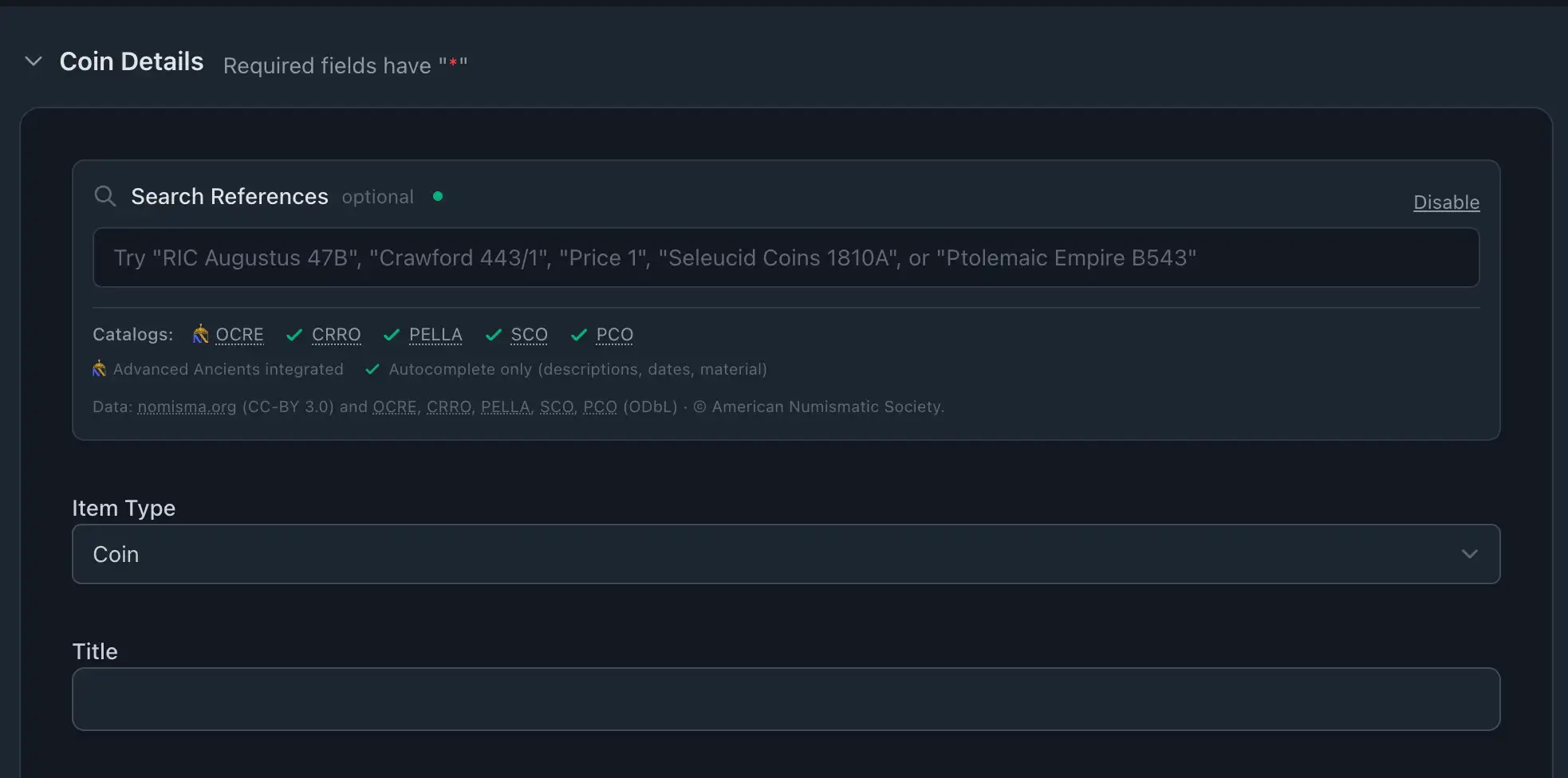 Reference search bar offering matches across OCRE, CRRO, PELLA, SCO, and PCO